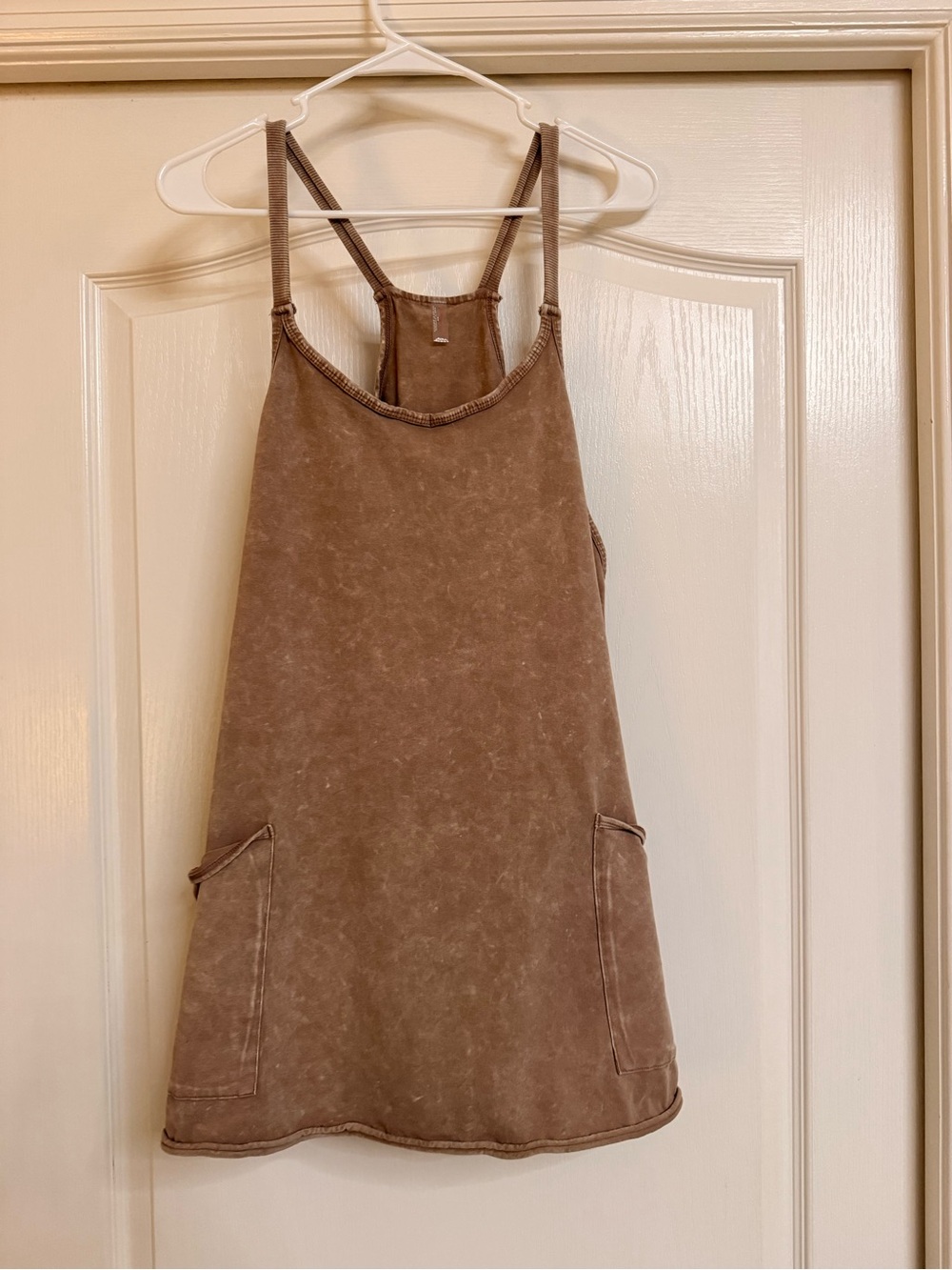 Free People Mineral-Wash Pocket Mini Dress in Brown